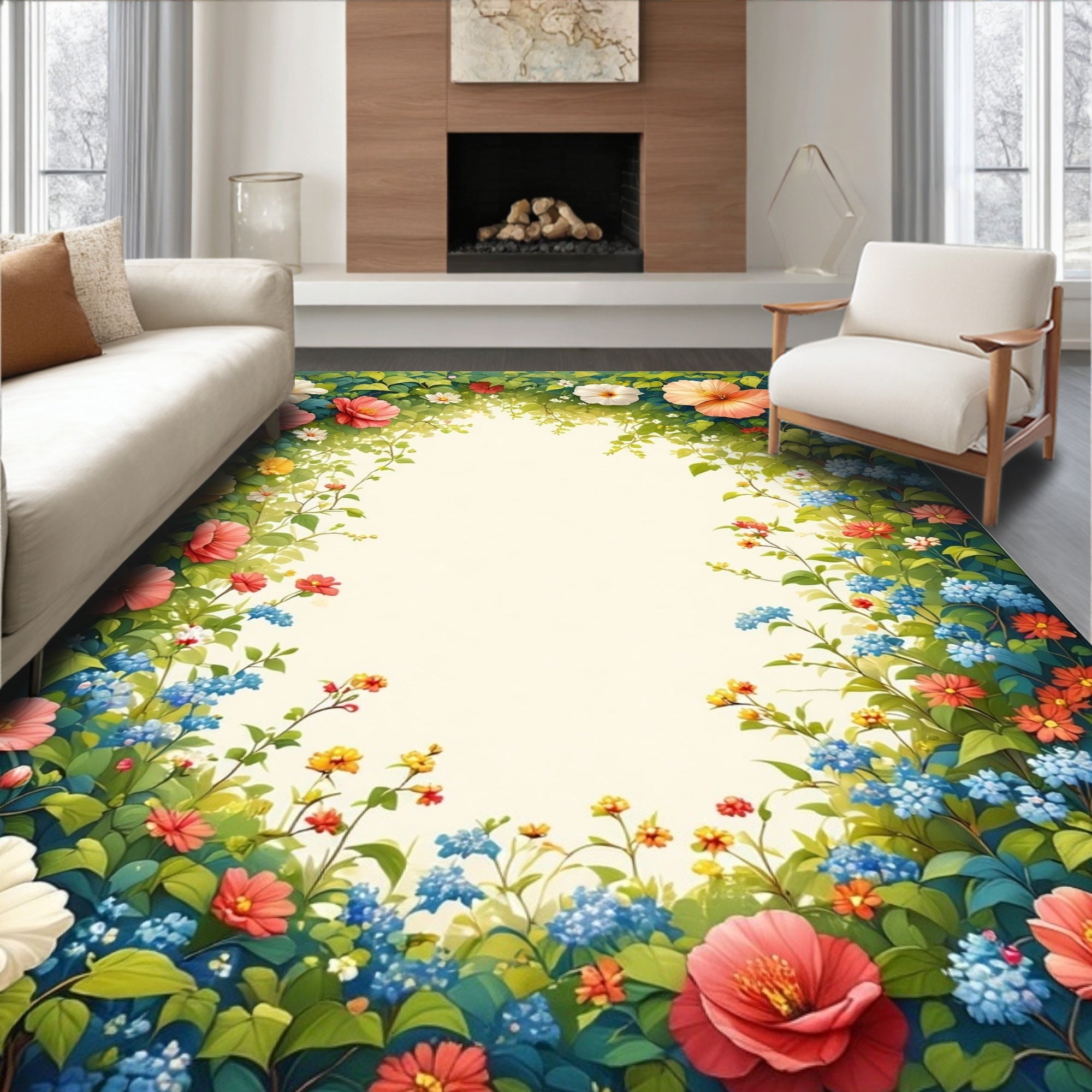 Enchanting Floral Vine Garden Rug
