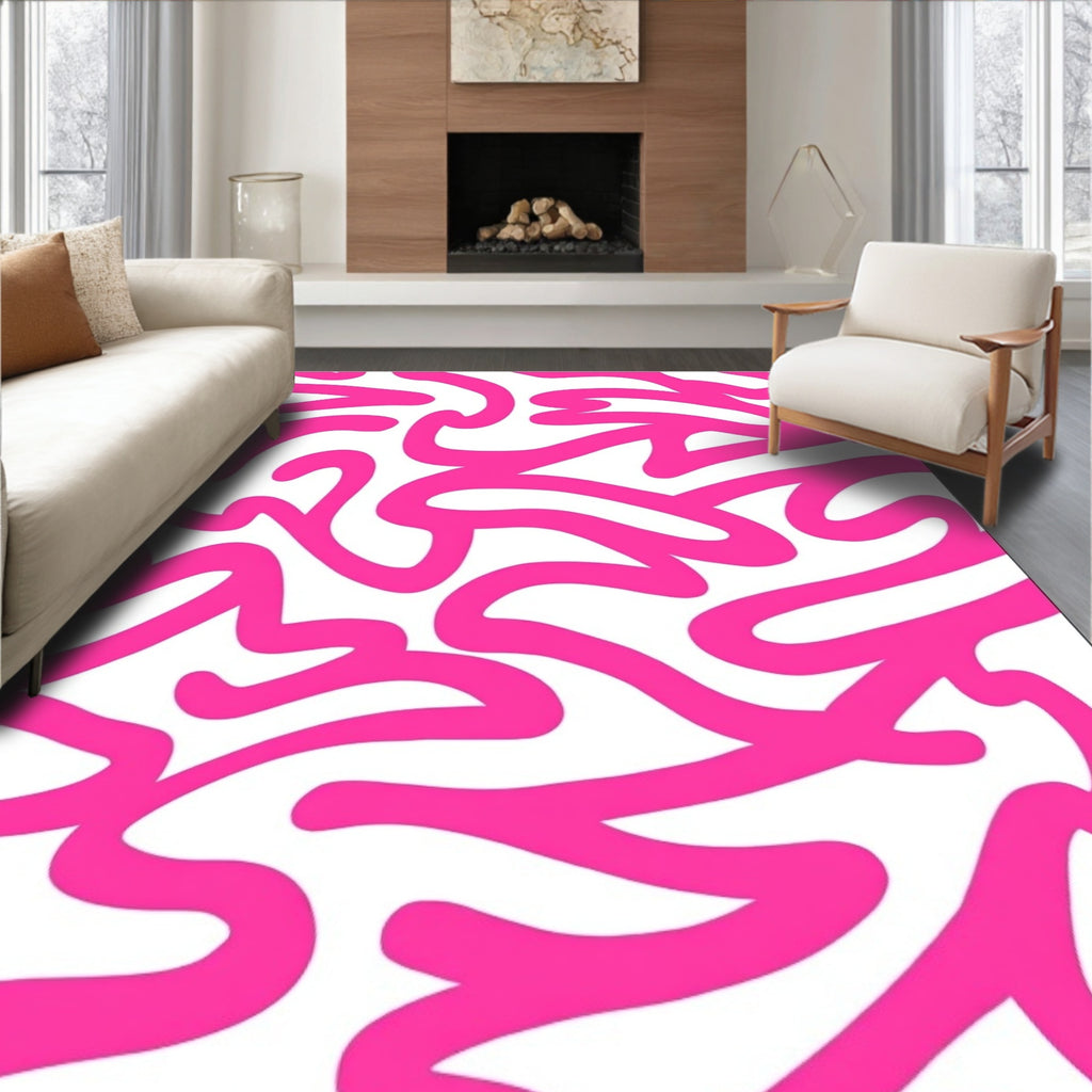 Bold Pink Swirls Abstract Pattern Rug