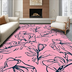 Textured Pink Floral Sketch Pattern Rug