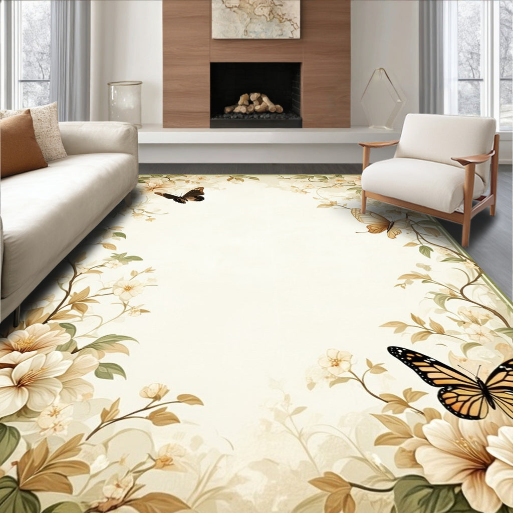 Floral Butterfly Vine Border Rug