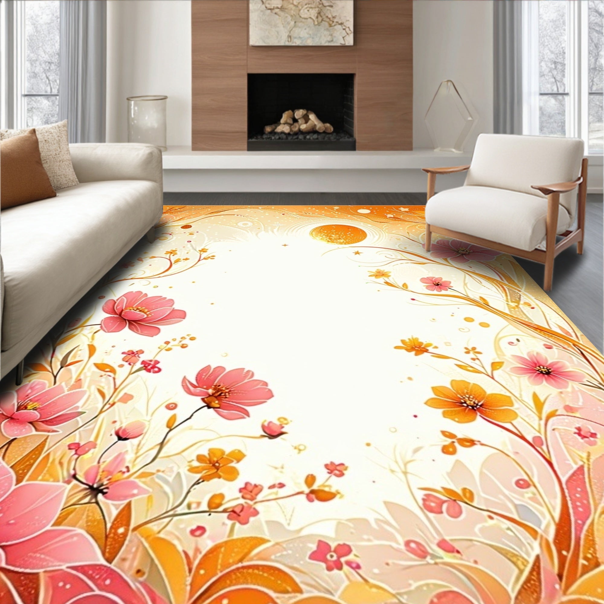 Whimsical Floral Swirls Botanical Pattern Rug