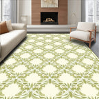 Subtle Green Leaf Patterned Design Rug