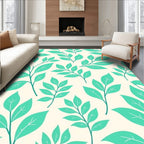 Teal Leaf Pattern Abstract Design Rug