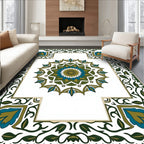 Green Blue Floral Medallion Border Rug