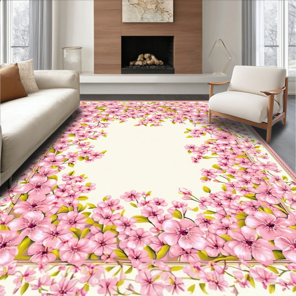 Pink Blossom Vine Border Rug