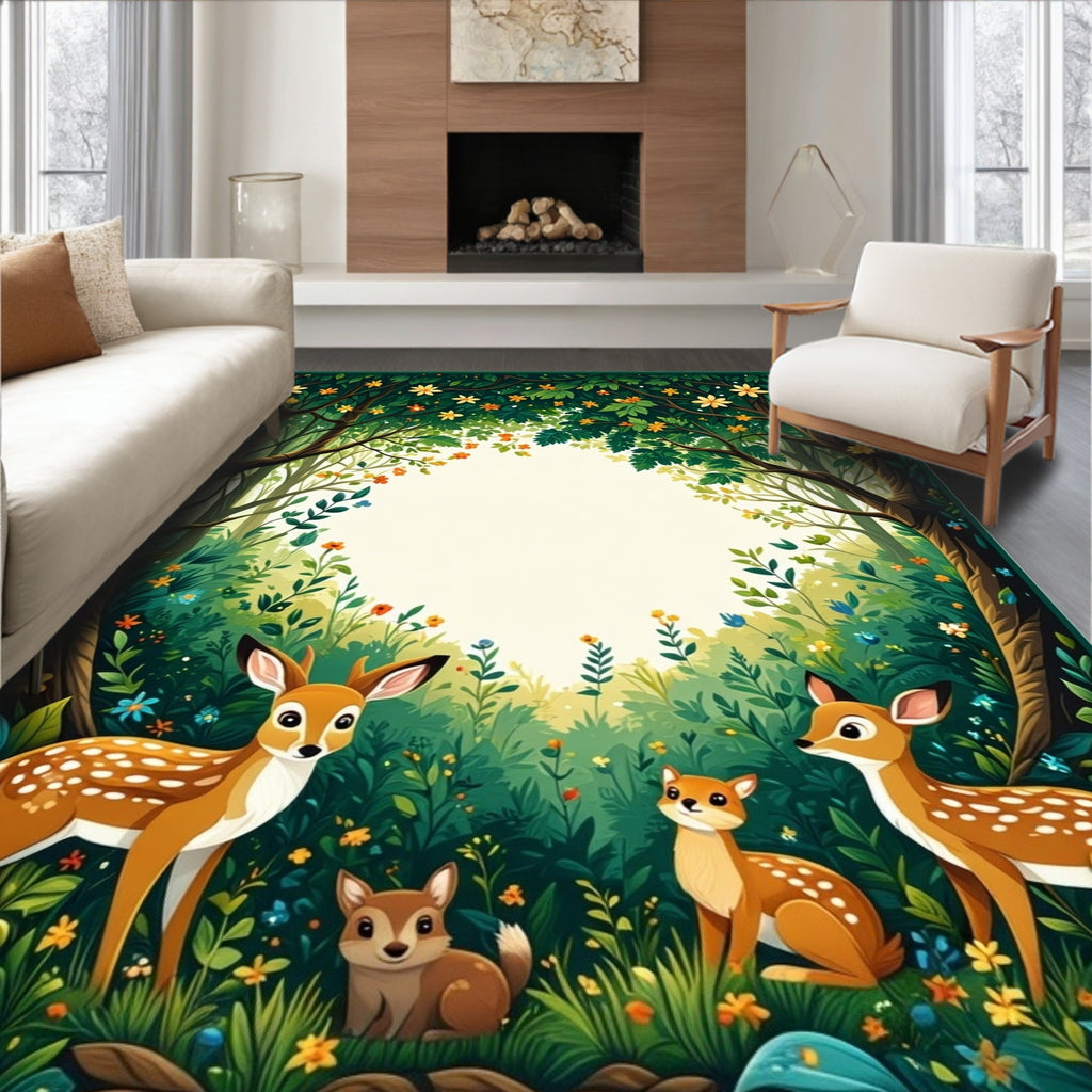 Whimsical Forest Woodland Creatures Rug