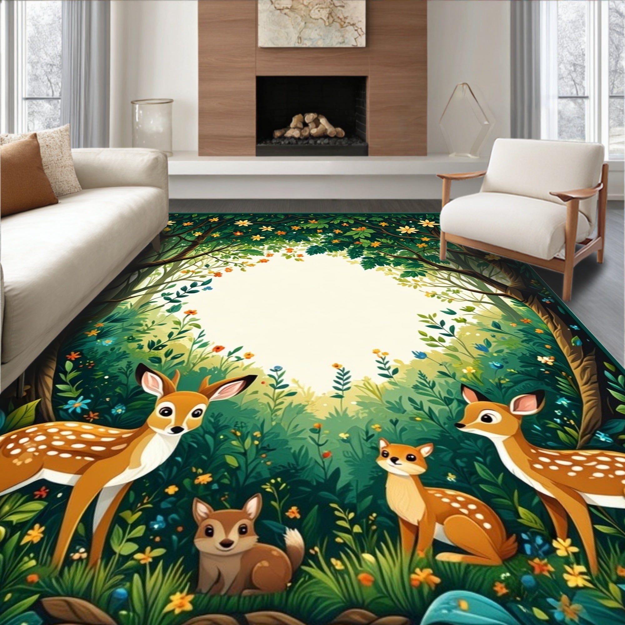 Whimsical Forest Woodland Creatures Rug