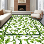 Green Leaf Vine Scroll Pattern Rug