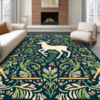 Forest Deer Floral Pattern Rug