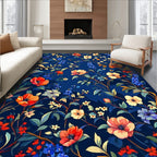 Vintage Floral Pattern on Deep Blue Rug