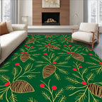 Christmas Pinecone Holly Berry Sprigs Rug