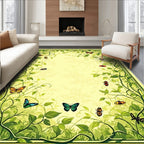 Lush Garden Butterflies Vines Floral Rug