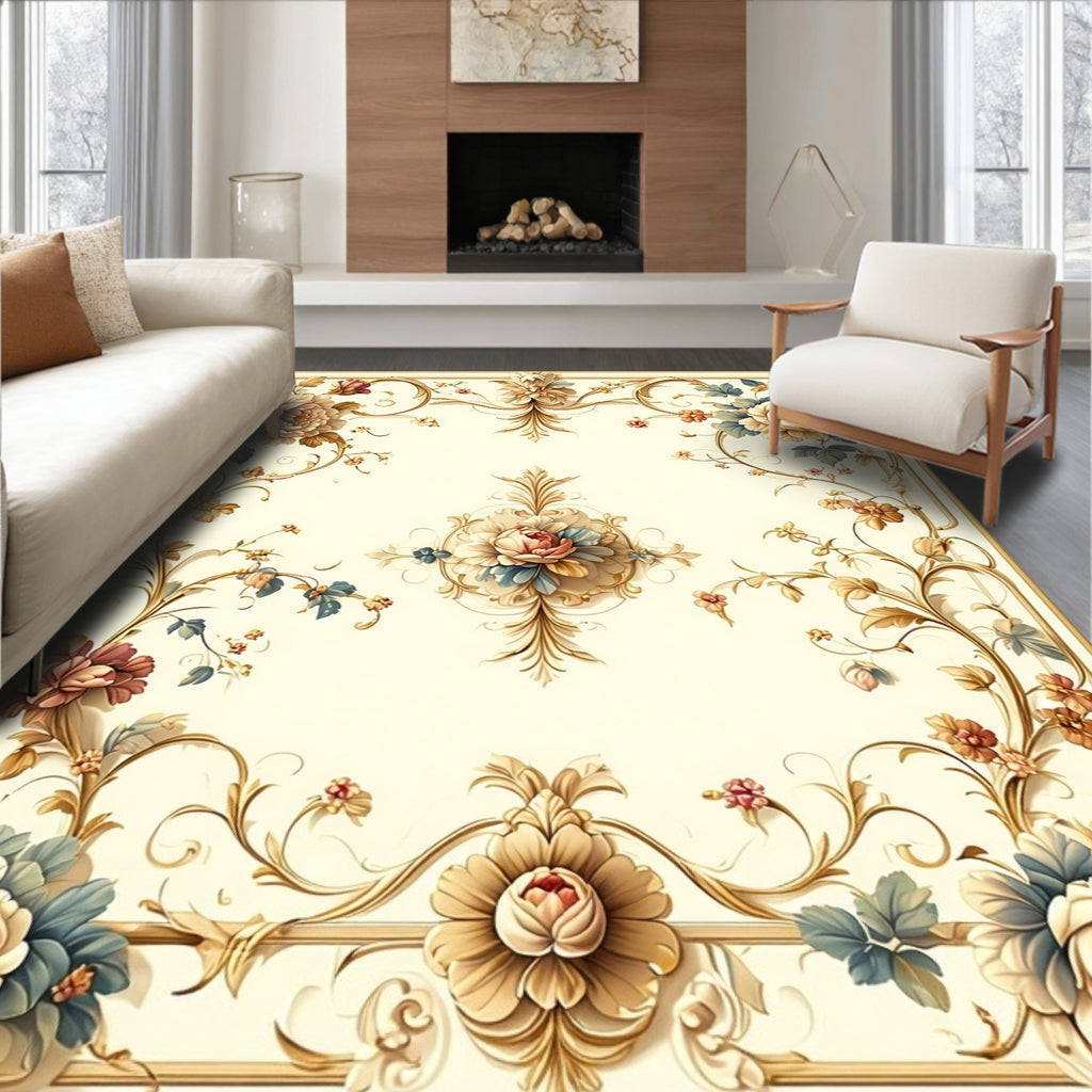 Ornate Floral Scrollwork Accent Rug