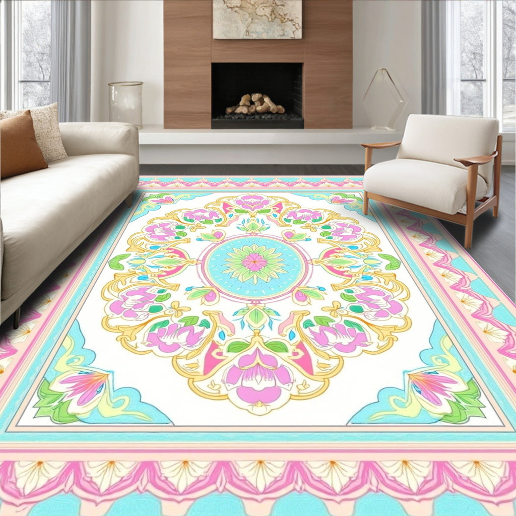 Pastel Floral Medallion Pattern Rug