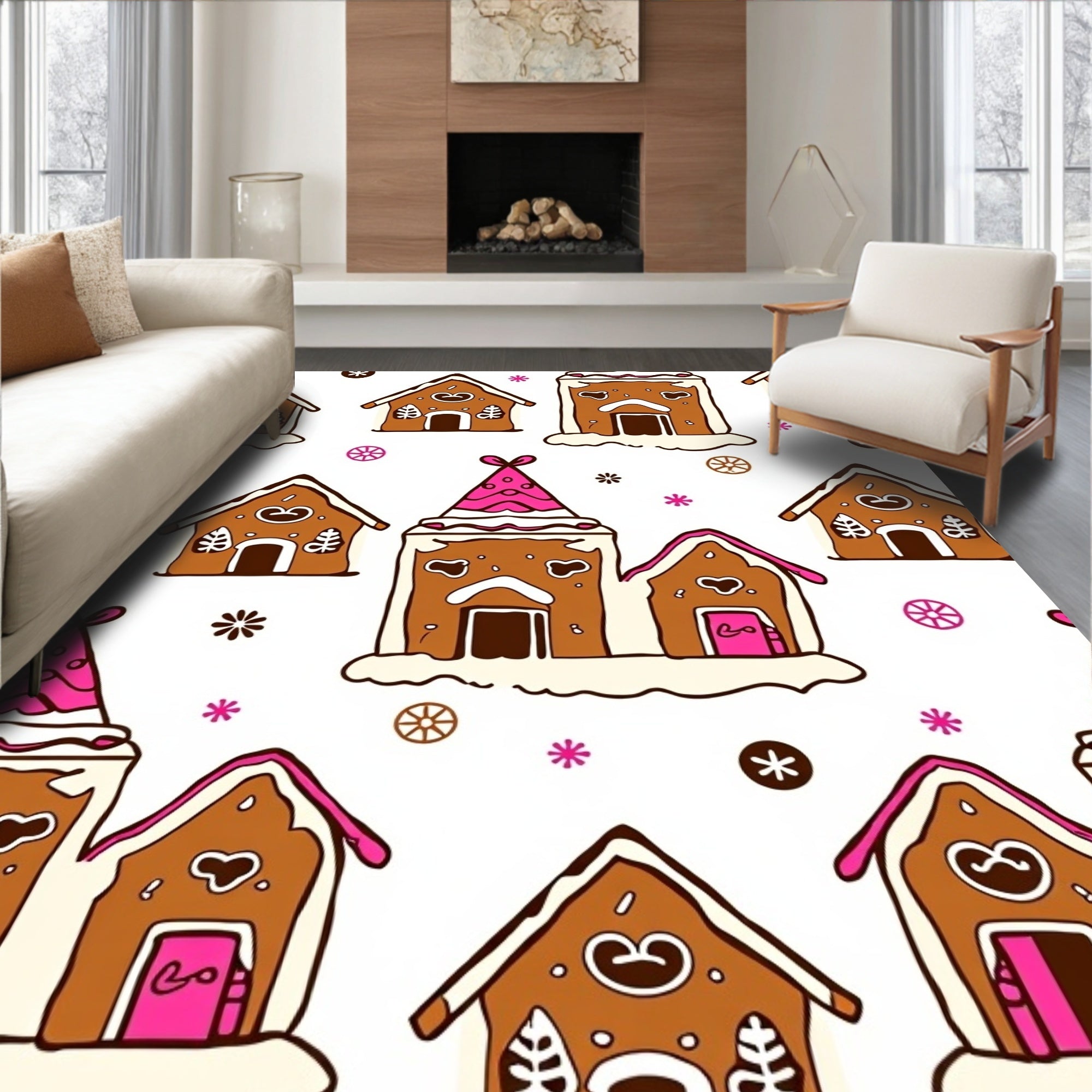 Sweet Gingerbread Houses Winter Wonderland Rug
