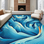 Abstract Blue Swirls Dynamic Patterns Rug