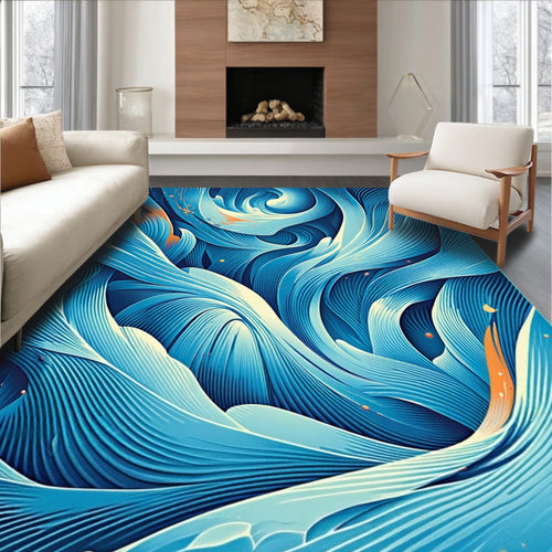 Abstract Blue Swirls Dynamic Patterns Rug