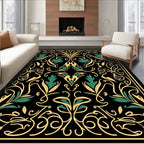 Art Nouveau Black Gold Floral Pattern Rug