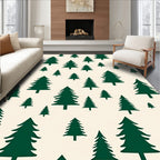 Green Tree Patterned Cream Rug