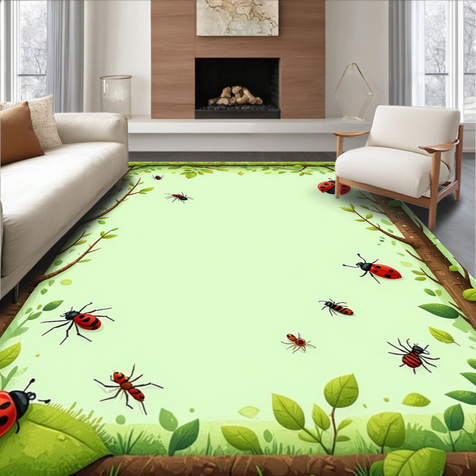 Enchanted Forest Bugs Leaves Design Rug