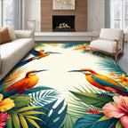 Tropical Birds Hibiscus Floral Pattern Rug