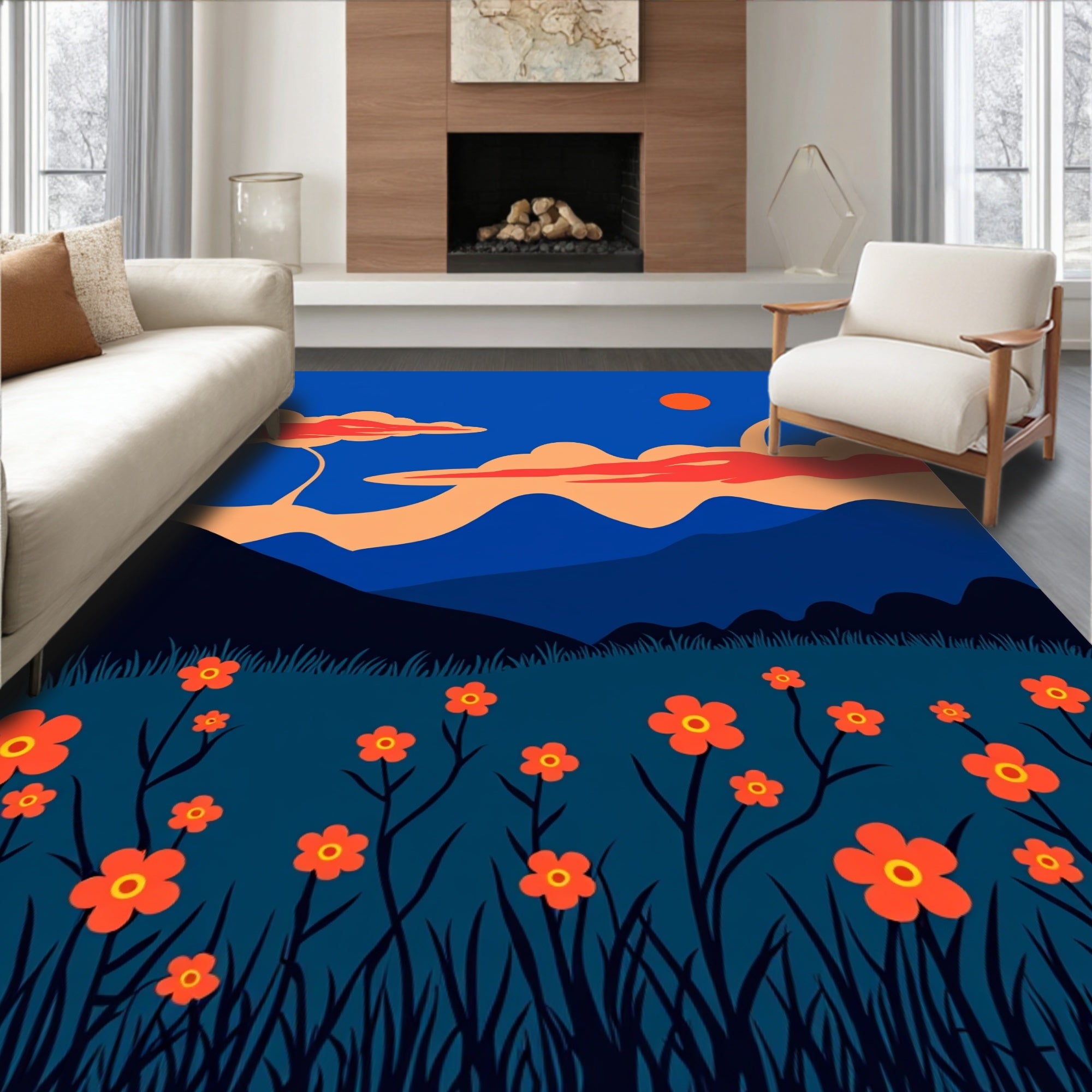 Vivid Floral Landscape Abstract Art Rug