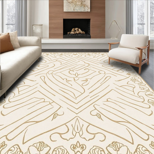 Abstract Golden Floral Geometric Design Rug