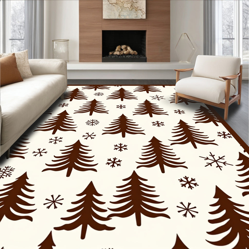 Brown Christmas Tree Snowflake Field Rug