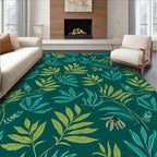 Tropical Leaf Pattern In Teal And Green Rug