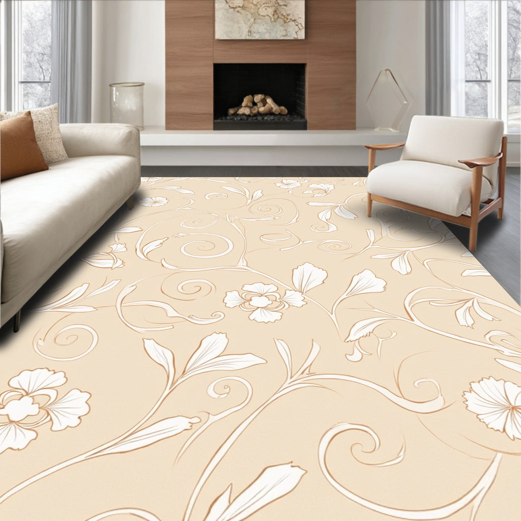 Delicate Floral Swirls Beige Pattern Rug