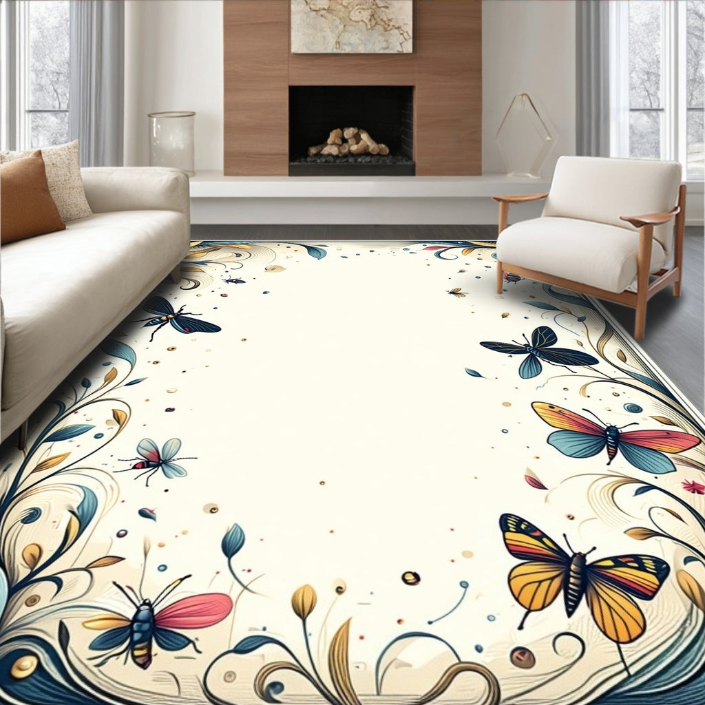 Whimsical Nature Floral Butterfly Design Rug
