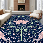 Pink Floral Art Nouveau Navy Rug