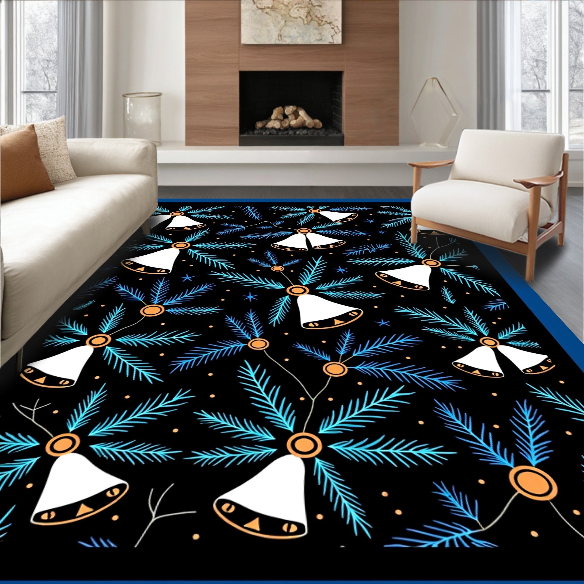 Christmas Bells and Pine Needles Rug