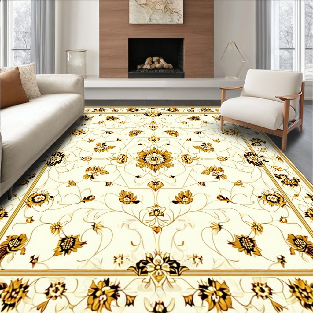 Gold Floral Luxury Garden Rug