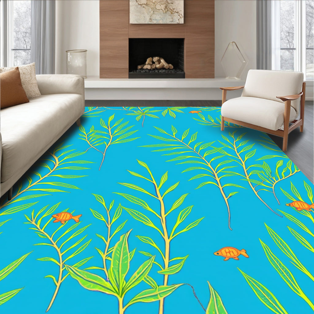 Oceanic Underwater Flora Fauna Design Rug