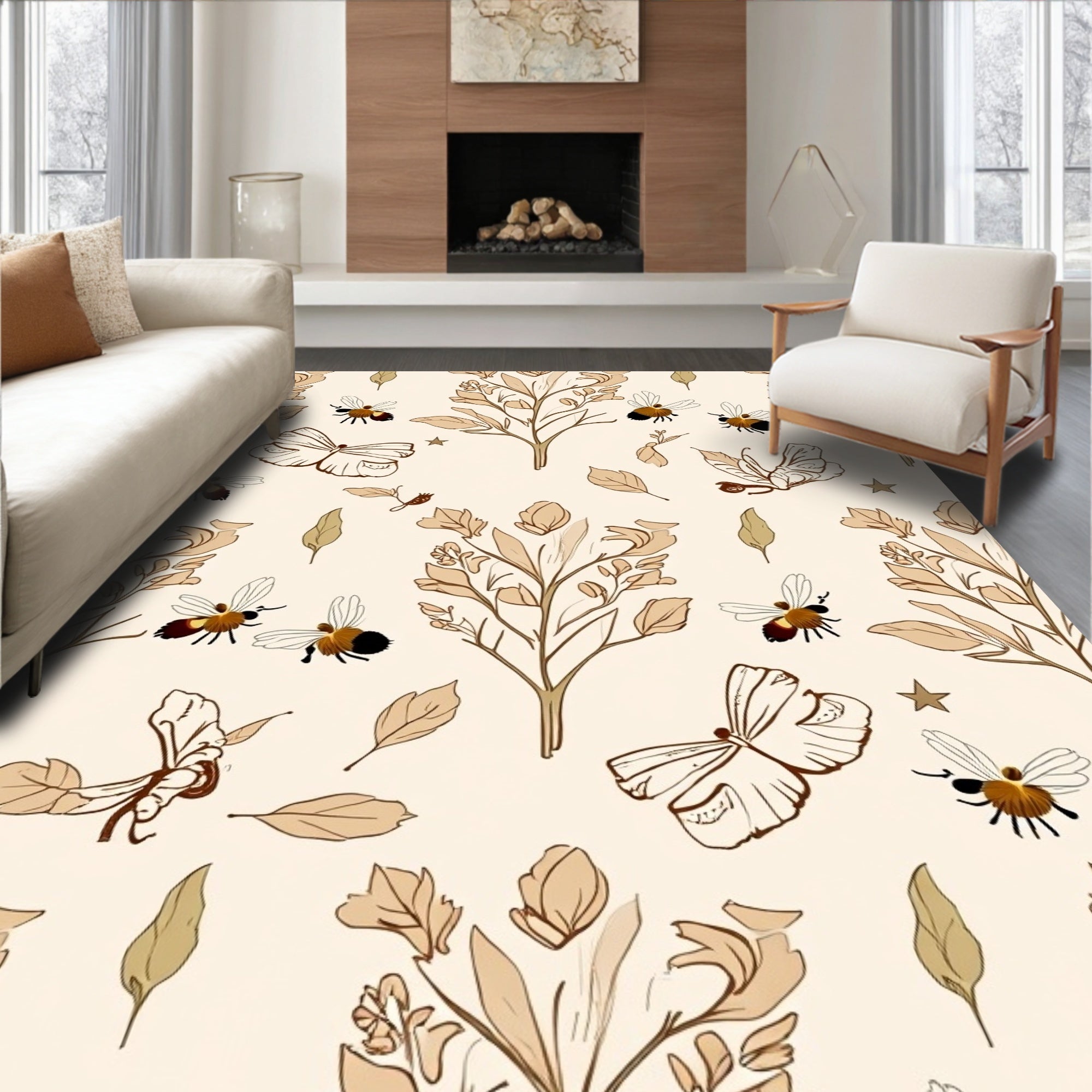 Botanical Insect Butterfly Pattern Rug