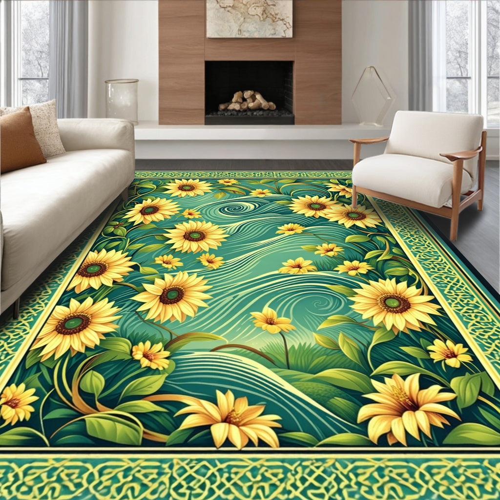 Sunflowers In Lush Green Waterscape Rug