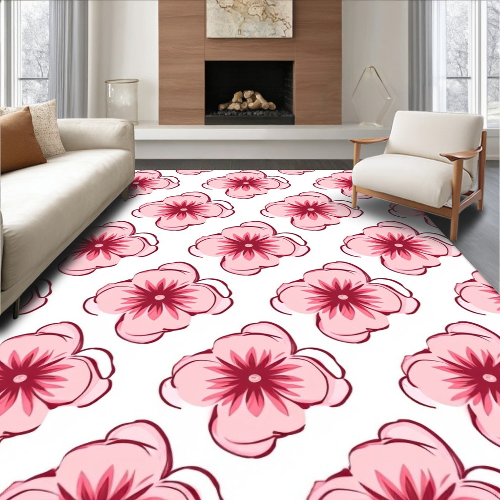 Pink Cherry Blossom Pattern Rug