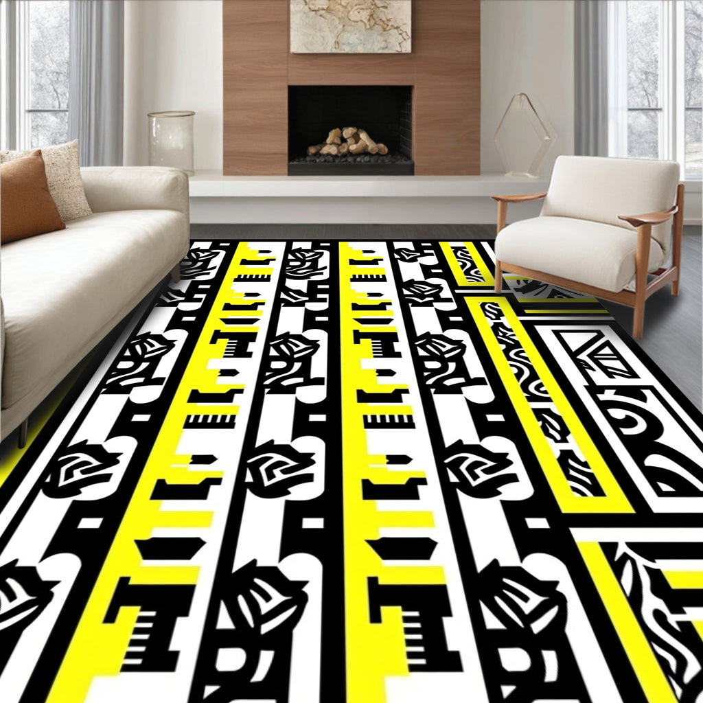 Abstract Black Yellow Stripe Design Rug