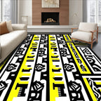 Abstract Black Yellow Stripe Design Rug
