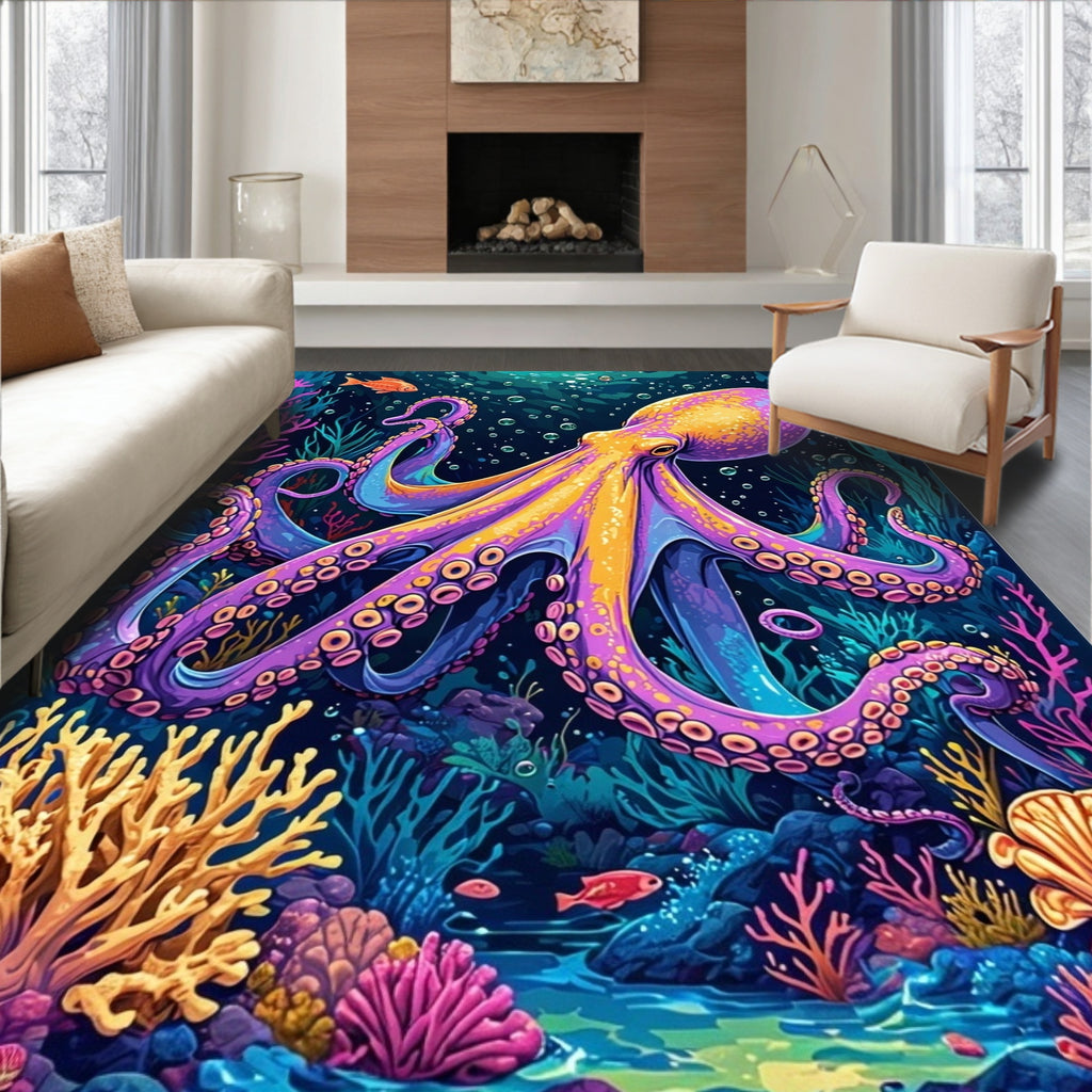 Vibrant Octopus Coral Reef Design Rug