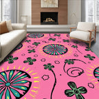 Pink Floral Pattern With Teal Vibes Rug
