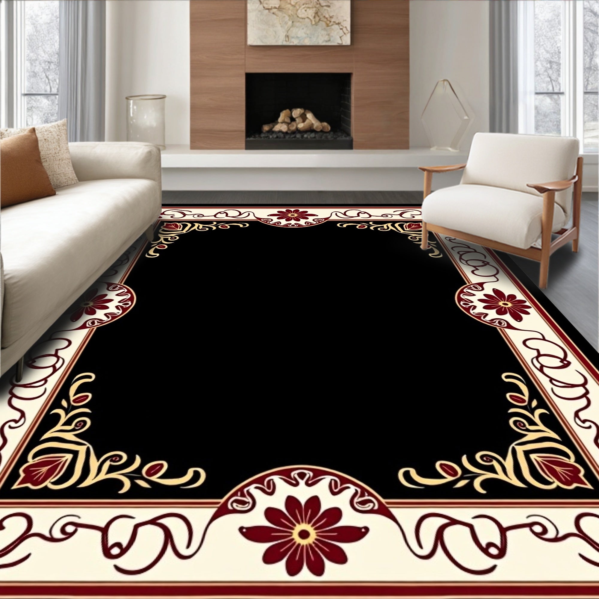 Ornate Floral Border Design Rug
