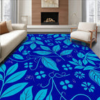 Blue Teal Leaf Flower Pattern Rug