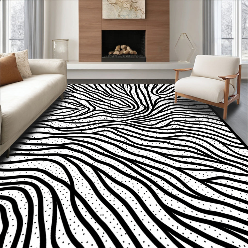 Abstract Stippled Wavy Lines Rug