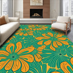 Vibrant Teal Orange Floral Pattern Rug