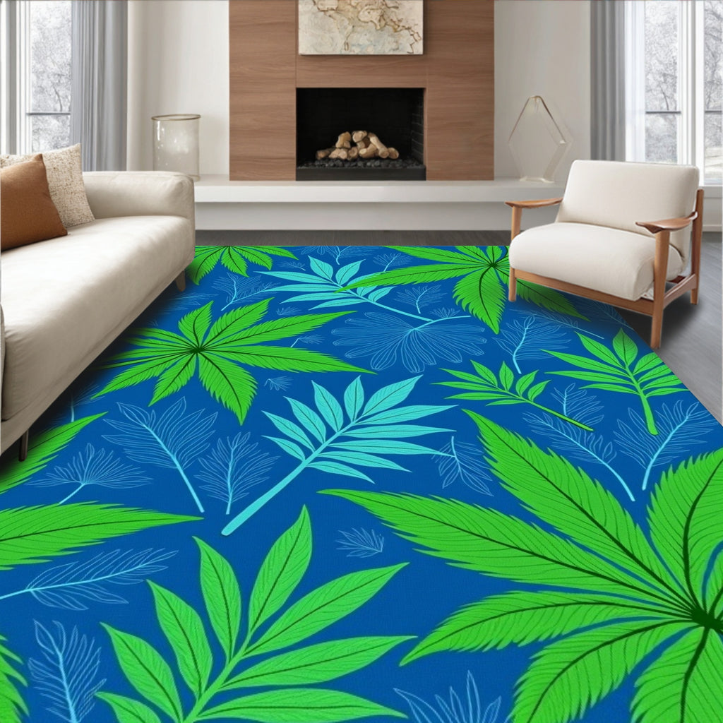 Emerald Green Leafy Foliage Abstract Rug