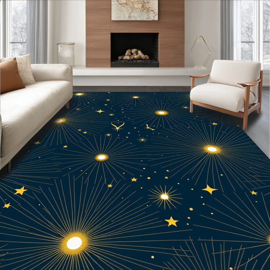 Golden Starburst Celestial Night Rug