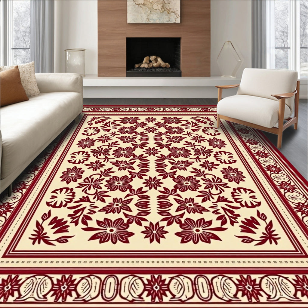 Crimson Floral Garden Medallion Ivory Rug