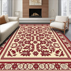 Crimson Floral Garden Medallion Ivory Rug